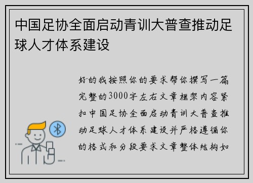 中国足协全面启动青训大普查推动足球人才体系建设 中国足协全面启动青训大普查推动足球人才体系建设